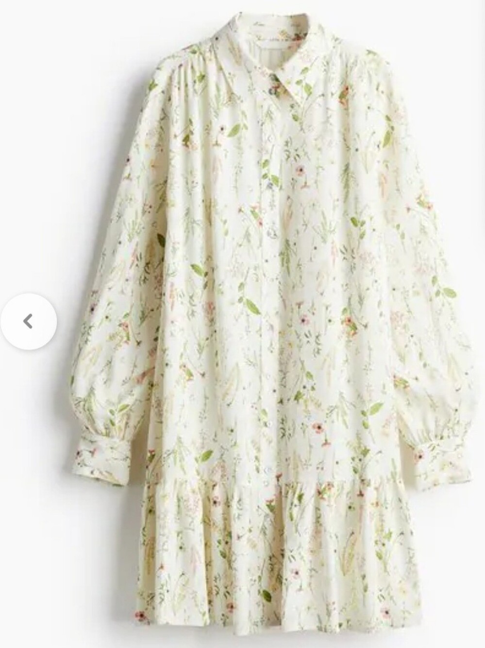 H&M Cream Floral Ruffle-Hem Dress